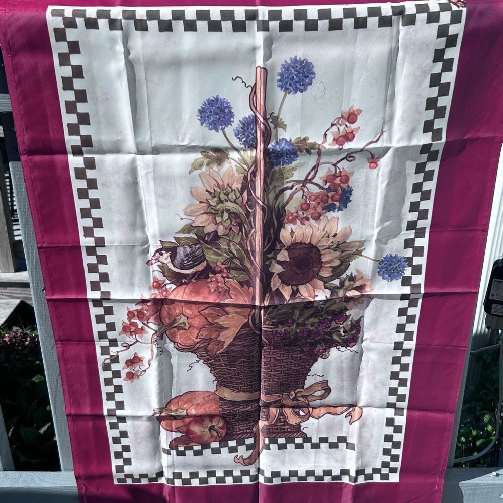 Floral Basket Outdoor Flag - 28x39 Burgundy and Multicolor